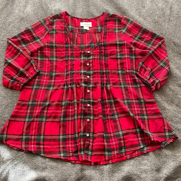 NorthStyle Tops - North Style Red and Green Plaid Sheer Ruffled Top
